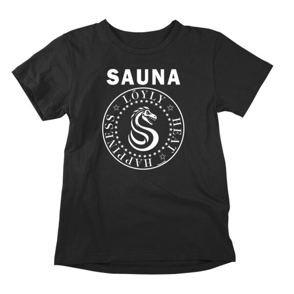 Funny t-shirt poking fun at the classic The Ramones logo shirt. A parody shirt with a sauna lifestyle context, for friends of The Ramones, punk rock, and sauna culture.