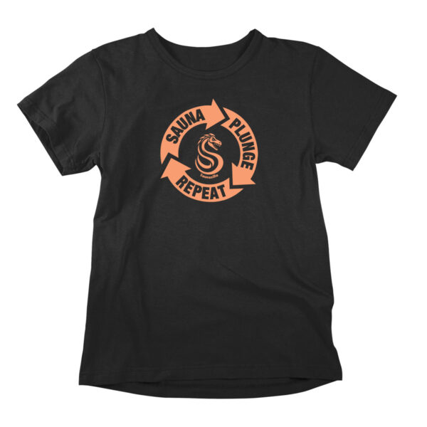 Funny t-shirt for men and women, Sauna Plunge Repat - a twist of the classic Recycled icon. A perfect shirt for sauna lifestyle.