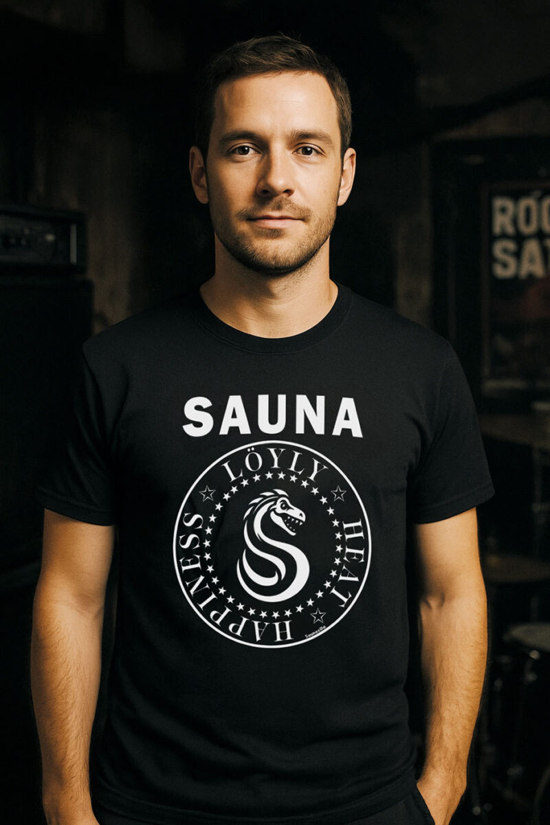 A sauna-themed parody t-shirt of the classic US Presidential Seal design, which also became popular by the band The Ramones. This time, there is a joke and this graphic tee pokes fun, bringing a sauna lifestyle vibe.