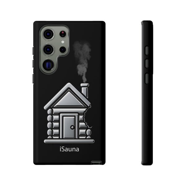 iSauna is a funny sauna-theme tough phone case for Samsung and Google Pixel models. Humorous and high quality, it's a perfect phone case for a fun sauna lifestyle.