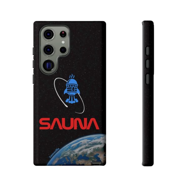 Sauna Worm Logo (NASA parody) is a funny sauna-theme tough phone case for Samsung and Google Pixel models. Humorous and high quality, it's a perfect phone case for a fun sauna lifestyle.