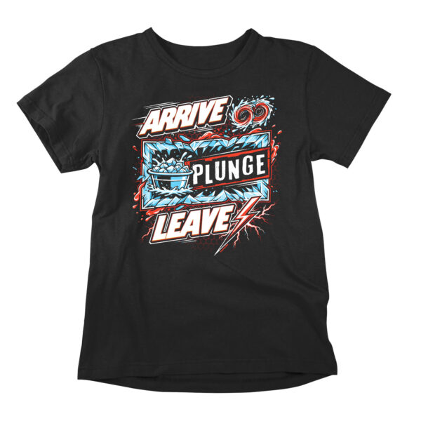 No warm-up speech. No pep talk in the parking lot. No lingering by the edge questioning your life choices. Just three steps. The only protocol that matters. Arrive. Plunge. Leave. This isn't a lifestyle — it's a discipline. And this tee wears it like a badge of cold, unapologetic honor. Designed for the cold plunge community that shows up before the sun does, the Arrive, Plunge, Leave graphic tee captures the no-nonsense energy of the daily dip. Bold, dynamic typography bursts across the chest in a riot of icy blues, electric aquas, and sharp contrast — colors that hit as hard as 39-degree water on a Tuesday morning. The graphic pops with the kind of saturated, high-energy design that turns heads at the gym, the farmers market, and everywhere in between. Because cold plungers don't overthink it. They don't post a 45-minute podcast about breathwork first. They get in, they get out, they get on with it. This tee is for the people who've made the plunge part of their identity — not because it's trendy (though it is), but because it works. Better focus. Harder recovery. The kind of mental clarity that only comes from voluntarily doing something your brain screams against. Printed on a premium heavyweight unisex tee with a relaxed, streetwear-ready fit, the Arrive, Plunge, Leave graphic holds its color wash after wash — just like your cold practice holds its edge, no matter the season. Wear it to the barrel. Wear it after. Wear it as a warning to everyone who hasn't jumped in yet. The water's cold. The shirt's fire. Let's go.