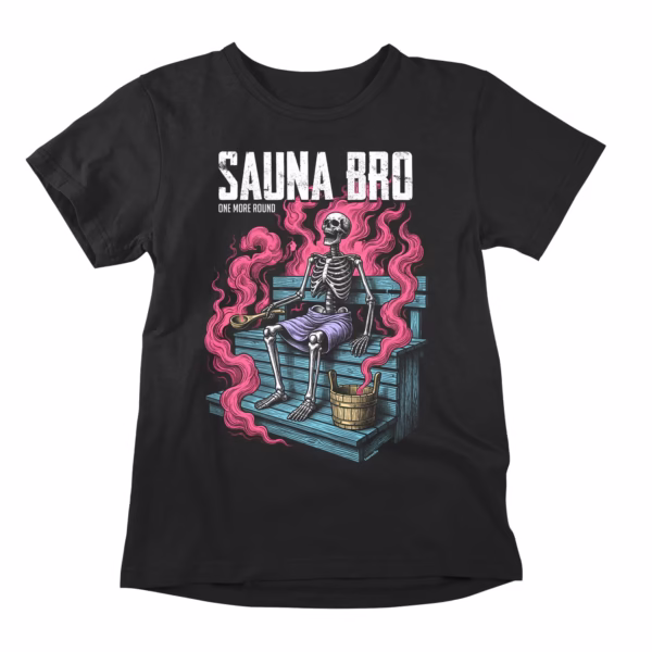 The steam cleared. The others left. The bucket remained. And so did he. This sauna tee is for the one who has never once voluntarily ended a session — the true sauna bro in his final, glorious, completely unbothered form. One more round. Always one more round.