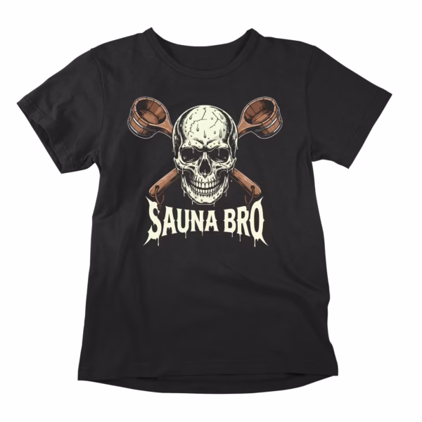 Skull: sweating. Ladles: crossed. Temperature: non-negotiable. This sauna tee is the official flag of the top bench — flown by those who have been in too long and have absolutely no intention of leaving. The sauna t-shirt for the dangerously dedicated.