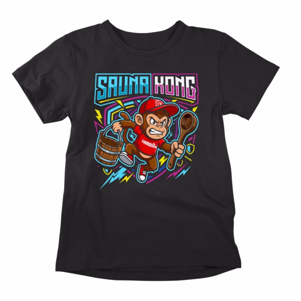 Bucket in one hand. Ladle in the other. Zero patience for people who leave after the first round. This sauna tee is for those who treat every session like a final boss fight — and always, always win. Sauna Kong. Insert coin. Enter the heat.