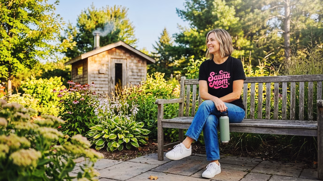 Sauna Mom tee is a fun Women's tee for sauna lovers. Wear it to the spa or just at home waiting for your next sauna session. Are YOU a Sauna Mom? If so, here is your shirt.
